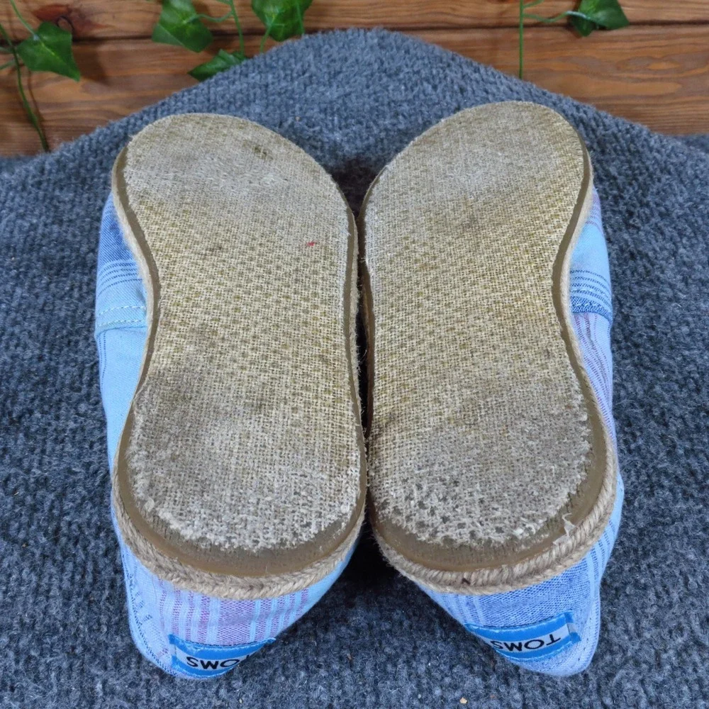 TOMS Alpargata Women Slip On Flat Size 8.5 Everyday Walking Blue Striped Canvas